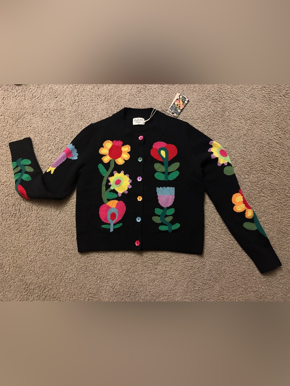NWT Gorman Whimsical Blooms Cardigan - Wool Black Floral